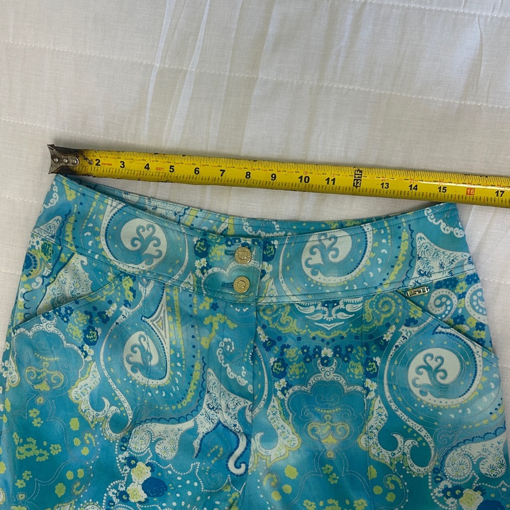 St. John Sport by Marie Gray Turquoise & Aqua Paisley Cropped Pants - Picture 7 of 8